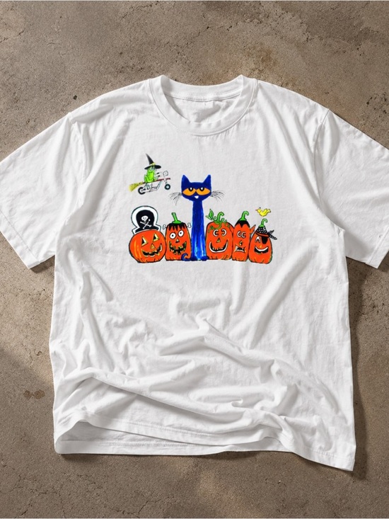 Gildan Other - Pete the Cat and Orange Gildan White Tee with Blue Pumpkins